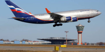 Ilyushin IL-96-300 rotating at Sheremetyevo international airport.