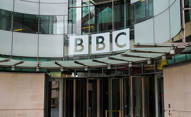 London, UK - 5th April 2014: The outside of a BBC building in central London. The British Broadcasting Corporation also know as the BBC is a public service broadcasting in England